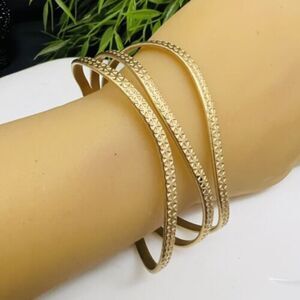 Retired Lia Sophia Brushed Curved Wave Style Open Cuff Bracelet Gold Tone 1114